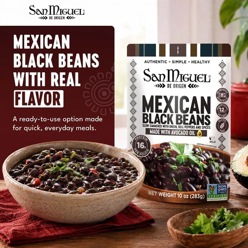 Vista 3 de San Miguel Microondas Frijoles Negros Mexicanos, 0.56 oz de Proteína