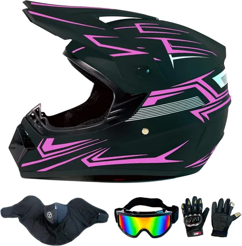 Vista 8 de Casco de motocross ATV motocicleta de cara completa todoterreno E Bike casco DOT con gafas y guantes máscara de rayas azules M (22.0-22.4 in)
