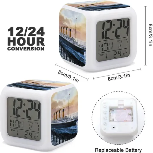 Vista 2 de Retro Titanic famoso antiguo reloj despertador histórico duradero reloj digital multifunción LED reloj para dormitorio, oficina en casa