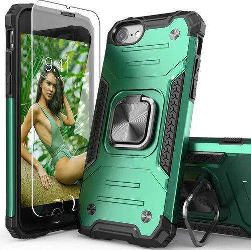 Vista 12 de Funda para iPhone SE 2020 con protector de pantalla, a prueba de golpes, con soporte de automóvil, ligera, funda protectora para iPhone 6/6s/7/8/SE