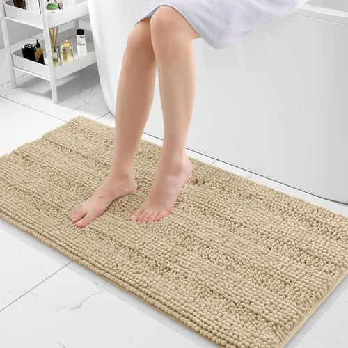 Vista 19 de Grandaily Alfombras de baño de felpilla a rayas de 24 x 16 pulgadas, extra gruesas y suaves, absorbentes, parte trasera de goma, alfombra de ducha