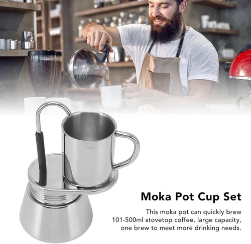 Vista 2 de OUKENS Máquina de café expreso, olla de acero inoxidable con boquilla única, tubo de bricolaje, taza de café, juego de tazas de café al aire libre