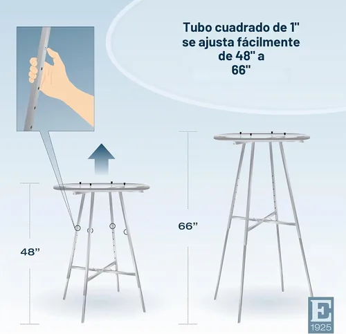 Vista 3 de Econoco Perchero redondo plegable de 36 pulgadas, pantalla al por menor de altura ajustable de 48–66 ″, acabado cromado