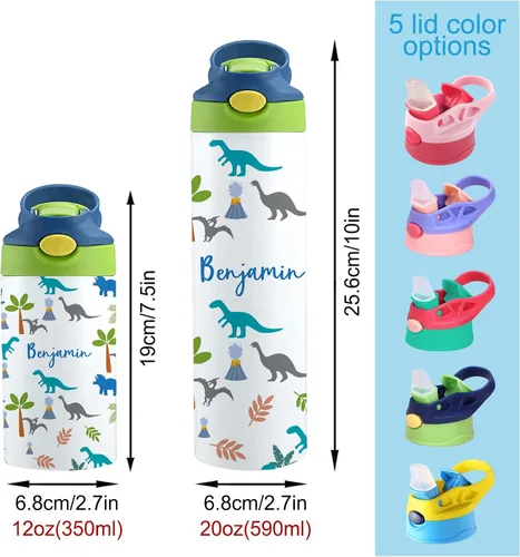 Vista 5 de Botellas de agua personalizadas con nombre personalizado, botella aislada con tapa de popote, botellas de agua de acero inoxidable personalizadas