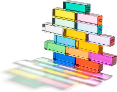 Vista 2 de Barras de cristal de arcoíris de 7.5 cm, bloques de gemas rectangulares apilables para niños, 16 colores, cubos de gemas apilables, juguetes