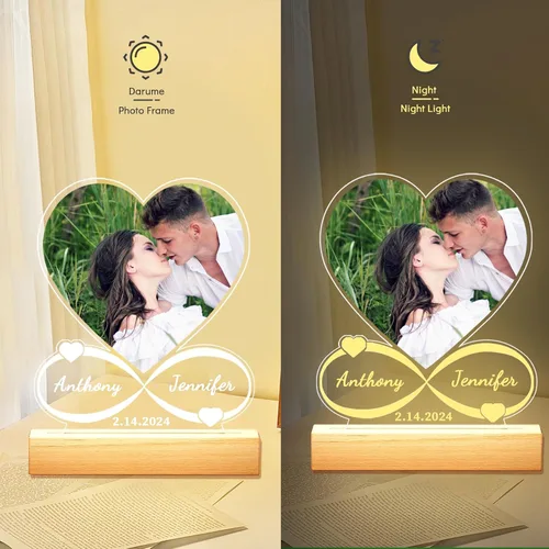 Vista 4 de Regalos personalizados de aniversario para parejas: placa acrílica personalizada con imagen, marco de fotos en forma de corazón para regalo