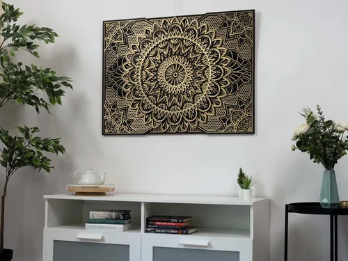 Vista 3 de BHDecor Decoración de pared para el hogar, paneles de MDF colgantes de mandala de madera tallados con corte láser multicapa para decoración, obra