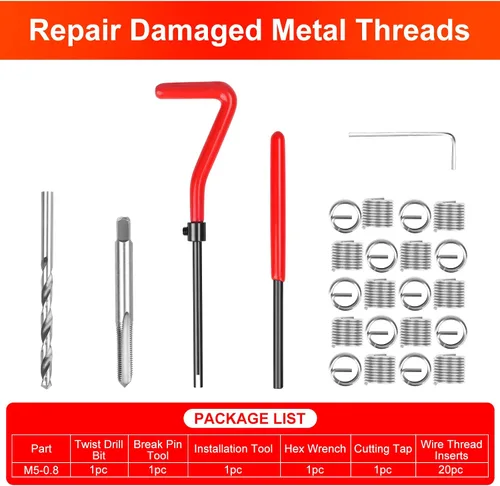 Vista 2 de Kit de reparación de roscas M5 X 0.8mm, kit de inserción de reparación de rosca métrica compatible con juego de herramientas manuales para roscas