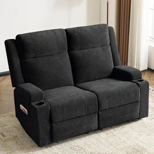 Vista 19 de Sofá reclinable de dos plazas, sofá biplaza con reposapiés ajustable, sillón reclinable de pared para sala de estar, cine en casa y RV (beige)