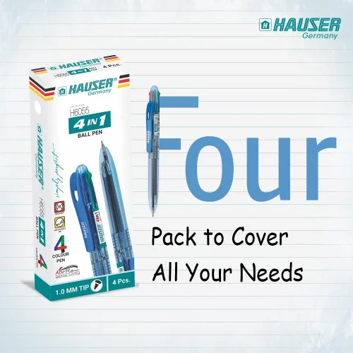 Vista 6 de HAUSER Bolígrafos 4 en 1, 4 unidades, bolígrafos coloridos de 0.039 pulgadas, bolígrafos azules, negros, rojos, verdes para tomar notas, bolígrafos