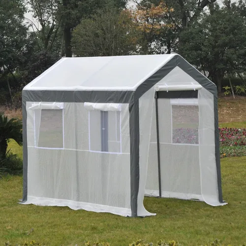 Vista 12 de Outsunny Invernadero de 10' x 7' x 7', Casa Verde Túnel para Exteriores Transitable con Cubierta de PE, Marco de Acero, 2 Puertas Enrollables