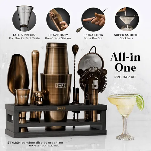 Vista 2 de BARE BARREL® Kit de Barman para Mixología Juego de Herramientas de Bar Juego de Coctelera de 16 Piezas Utensilios de Mezcla de Martini