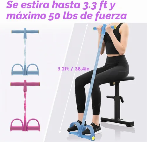 Vista 7 de Pedal Resistance Band with Handles, 6-Tubes Natural Rubber Exercise Band Full Blue