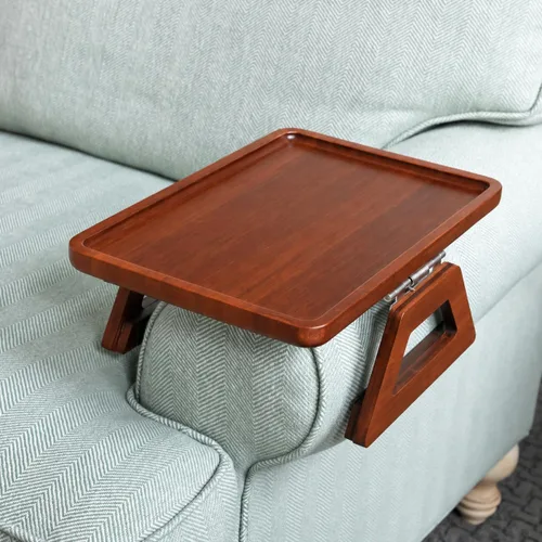 Vista 20 de Shamrock Home Mesa Bandeja de Bambú para Brazo de Sofá, Mesa Bandeja con Clip para Sofás. Bandeja de Brazo de Sofá para Cenas de TV, Controles Beige