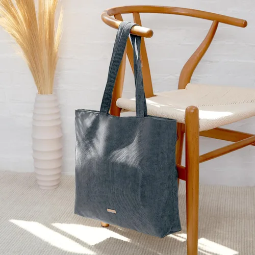 Vista 7 de VANDEL Bolso tote de pana para mujeres y hombres con cremallera y bolsillos interiores. Bolso tote con cremallera, bonita bolsa estética