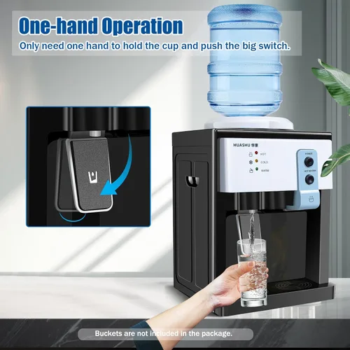 Vista 7 de Enfriador de agua caliente/fría - Dispensador de encimera caliente y fría para botellas de 1-5 galones, 110 V, negro HS-09