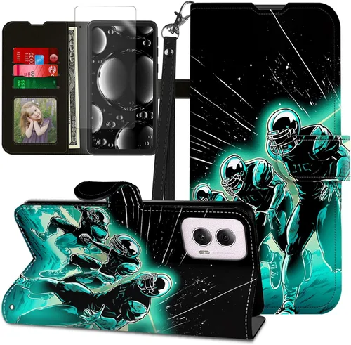 Vista 400 de Funda para Motorola Edge 2022 con protector de pantalla, soporte y tarjetero y correa para la muñeca, funda magnética para Moto Edge 2022 5G UW Lobo