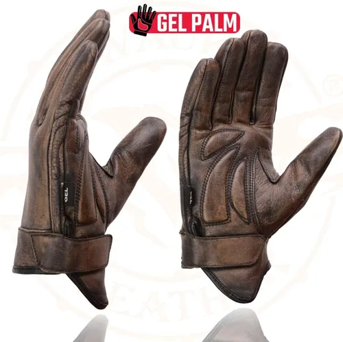 Vista 4 de Milwaukee Leather MG7512 Men's Brown Leather Gel Padded Palm Short Wrist Motorcycle Hand Gloves W/ ‘Full Panel Cover