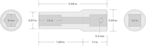 Vista 6 de TEKTON SID23109 Dado de impacto profundo de 6 puntos de 23/64 pulgada (9 mm) impulsor de 1/2 pulgada