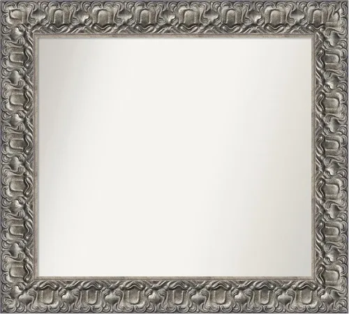 Vista 47 de Amanti Art Espejo de baño plateado para sobre fregadero, 26 x 26 pulgadas, espejo cuadrado de níquel pulido, marco de madera tradicional mediano, se