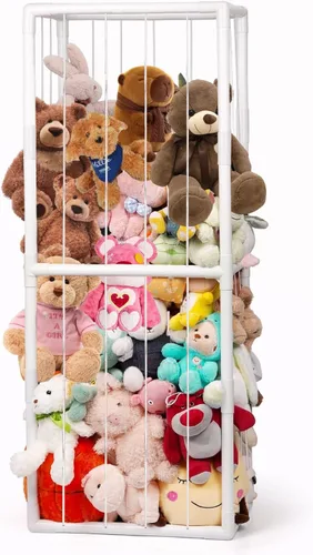 Vista 8 de Almacenamiento de animales de peluche, organizador de almacenamiento con banda elástica, tubo de PVC grueso, soporte grande para animales de peluche