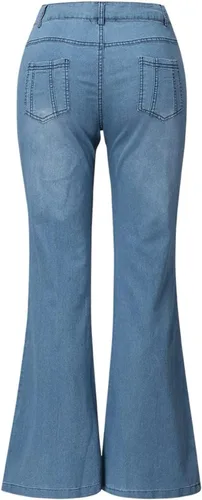 Vista 4 de Pantalones acampanados de pierna ancha con bordado floral, pantalones acampanados para mujer, pantalones de mezclilla con bordado de pierna retro