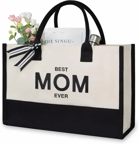 Vista 273 de TOPDesign Personalized Initial Canvas Beach Bag, Monogrammed Gift Tote Bag for Women