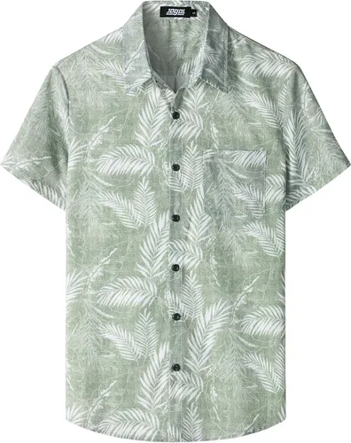 Vista 30 de JOGAL - Camisa hawaiana floral para hombre con bolsillo frontal, estilo Aloha casual Verde Aqua