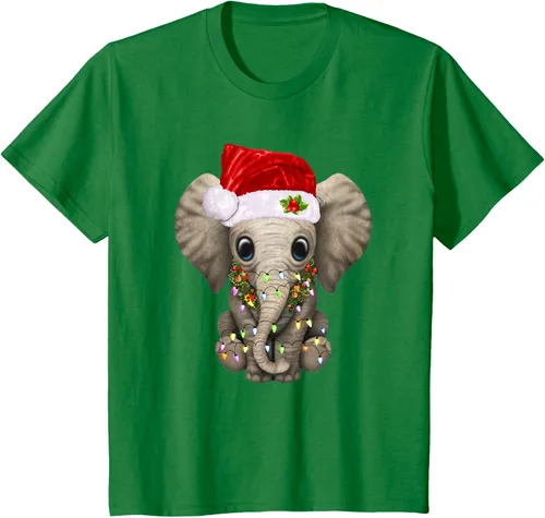 Vista 42 de Lindo elefante de Navidad luz divertido elefante amante de Navidad regalo camiseta Negro