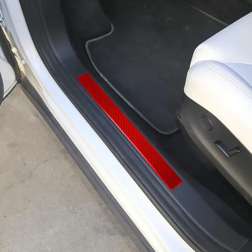 Vista 6 de SANRILY 4 piezas para Tesla Model X, protector de umbral de puerta, de fibra de carbono, protector de umbral de puerta de automóvil, protector