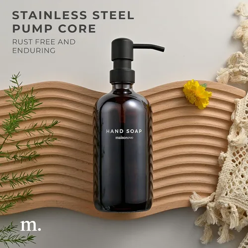 Vista 4 de MaisoNovo Dispensador de jabón de 1 pieza Botellas ámbar de 16.9 oz con bombas de plástico negro