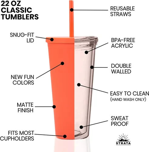 Vista 14 de Vasos con tapas de 22 oz de acrílico de color para llevar de viaje, tazas de viaje con tapas y pajitas