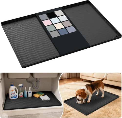 Vista 82 de URMONA - Tapete de silicona impermeable para debajo del fregadero, 16 x 10 Beige