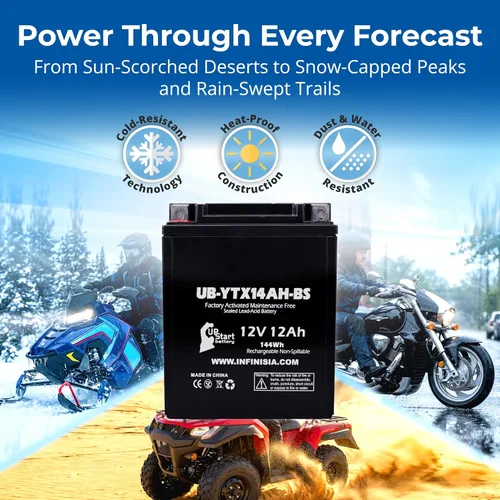 Vista 6 de Batería de repuesto UB-YTX14AH-BS para Yamaha YFM225 Moto 4 225 CC ATV 1986 - Activada en fábrica, sin mantenimiento, batería de motocicleta - 12V