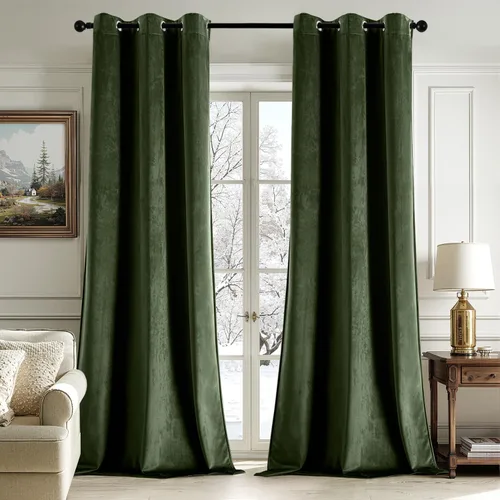Vista 37 de ANRODUO Cortinas de terciopelo beige de 45 pulgadas de largo, opacas con aislamiento térmico insonorizado, cortinas de privacidad para oscurecer