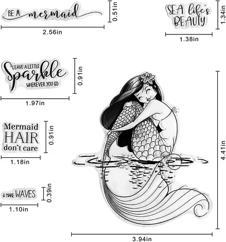 Vista 2 de Sellos transparentes de sirena para hacer tarjetas y decoraciones de álbumes de fotos, palabras femeninas, sellos de goma transparente para álbumes