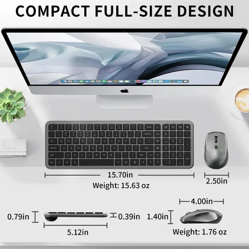 Vista 5 de Teclado y mouse inalámbricos, teclado compacto ultrafino de tamaño completo con teclado numérico, botón de calculadora, receptor USB, DPI ajustable