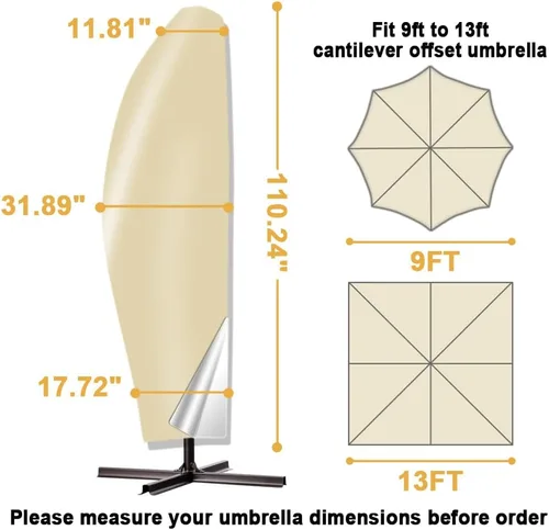 Vista 2 de POYEE Funda para paraguas, 420D impermeable, para exteriores, para sombrilla de 7.5 a 11.5 pies, color beige 420D Waterproof Umbrella Cover for