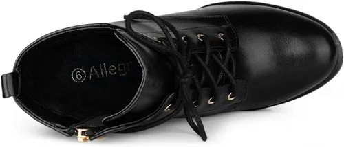 Vista 4 de Allegra K Botas de plataforma con cordones y tacón grueso con punta redonda para mujer