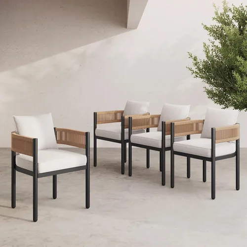 Vista 17 de Grand patio - Juego de 2 sillas de comedor para exterior, 2 piezas de sillas de comedor para patio, sillas fijas de patio de mimbre tejido en metal