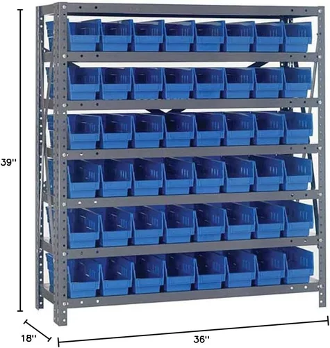 Vista 304 de Quantum QSBU-245BK Heavy Duty Shelving Unit with (7) Shelves and (24) QUS245 Black Bins for Garage Warehouse Storage Distribution 400 lb Load