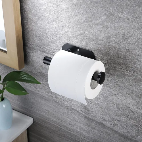 Vista 3 de YIGII Soporte de papel higiénico adhesivo – Soporte autoadhesivo para papel higiénico negro, soporte de pared para baño y cocina, acero inoxidable