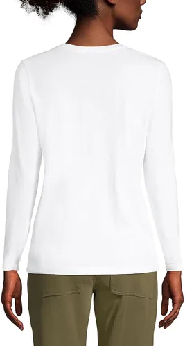 Vista 3 de Lands' End - Camiseta de manga larga, cuello redondo y holgada de algodón Supima cultivado en EE. UU. para mujer Blanco