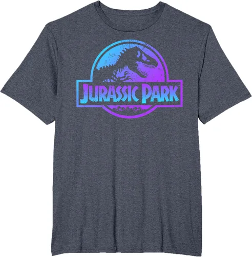 Vista 81 de Jurassic Park Camiseta de manga corta con logotipo Fossil azul y morado Negro