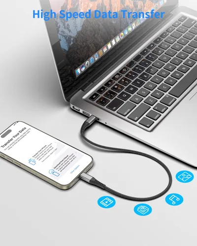 Vista 3 de Cable corto USB C a USB C de 1 pie, paquete de 3 cables de carga rápida Cable USBC a USBC de 1 pie para iPhone 15, 16, 17 Pro Max, iPad, MacBook