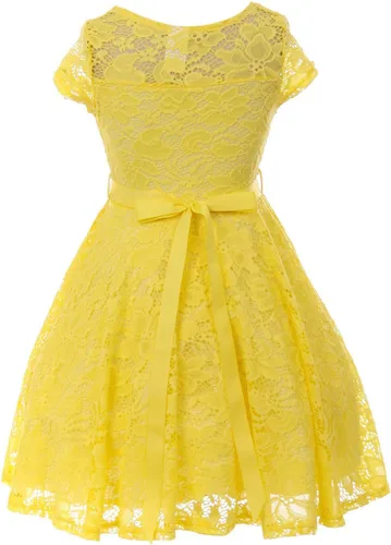 Vista 29 de Little Girl - Vestido de niña con manga de encaje y cinturón de piedras