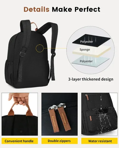 Vista 5 de Vorspack Mochila para hombres y mujeres Mochila ligera básica para libros, mochila grande casual para la universidad, trabajo, viajes, Negro