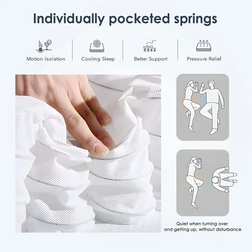 Vista 7 de Colchón híbrido tamaño matrimonial, colchón híbrido de 8 pulgadas en una caja, espuma viscoelástica y resortes individuales embolsados, resortes
