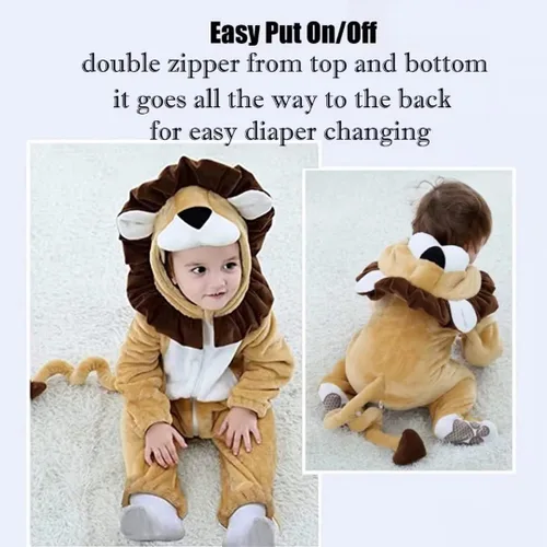 Vista 4 de QIAONIUNIU Disfraz de león para bebé para Halloween, mameluco para niños pequeños, rómper para cosplay, de 12 a 18 meses