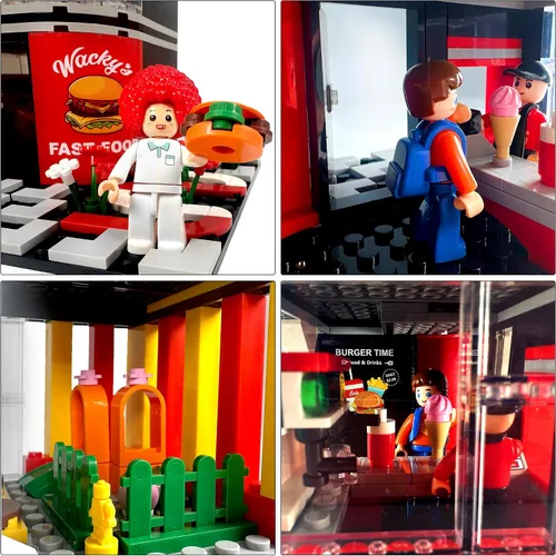 Vista 6 de General Jim's Wacky Burger Modular Fast Food Hamburguesa Conjunto Restaurante Bloques de Construcción Juego de Ladrillos
